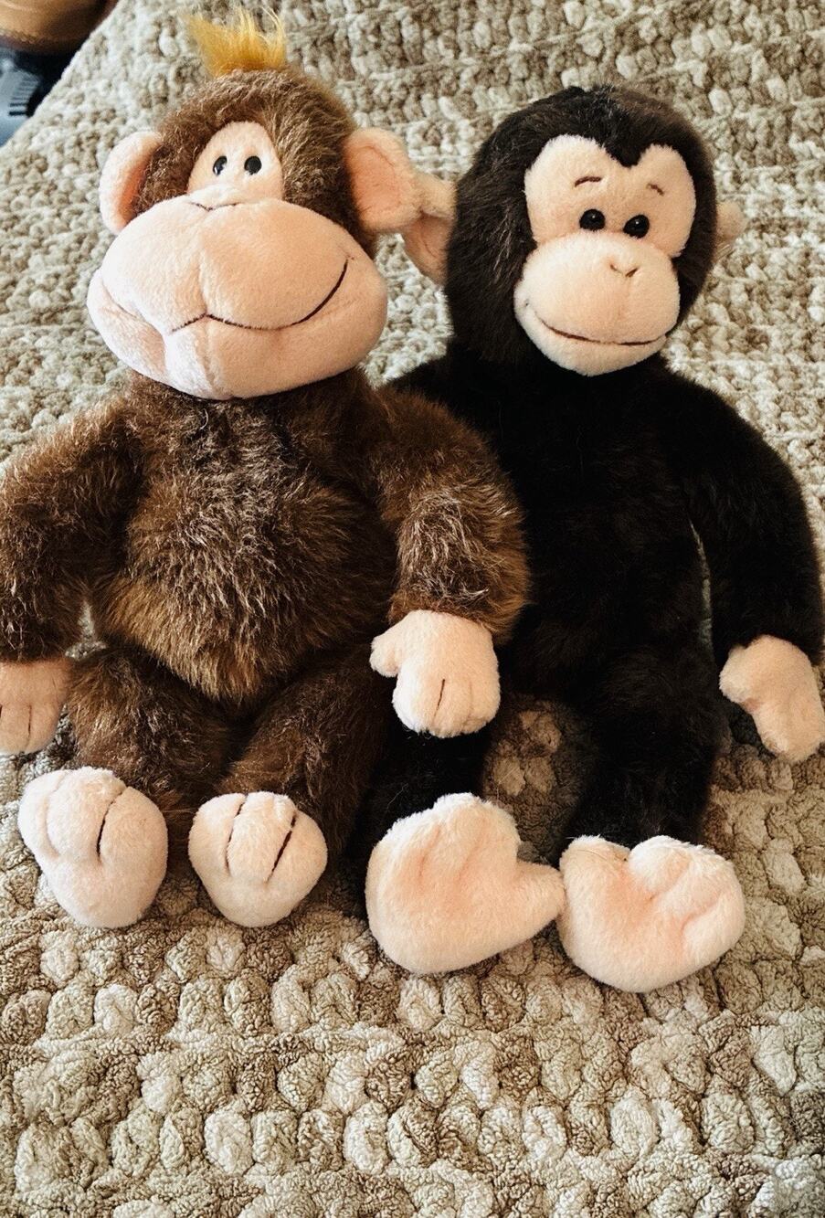 Two Gund Monkeys “Zork 2628”, “PeeWee 2627” Handmade Poly Fibers Plastic Beads